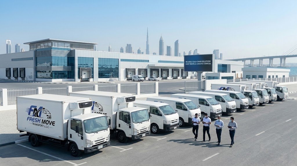 Fresh Move Transport fleet of chiller and freezer vans at the yard